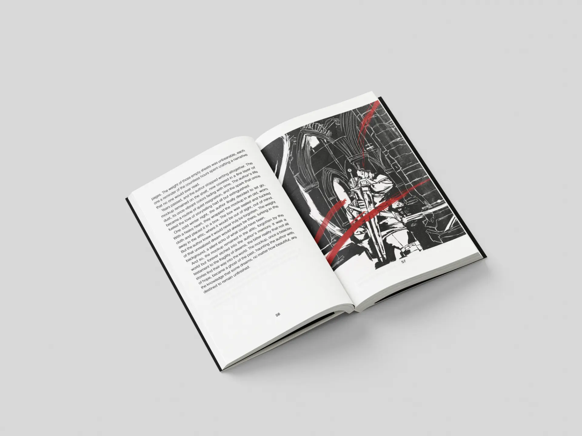 Interior spread with the kneeling knight illustration