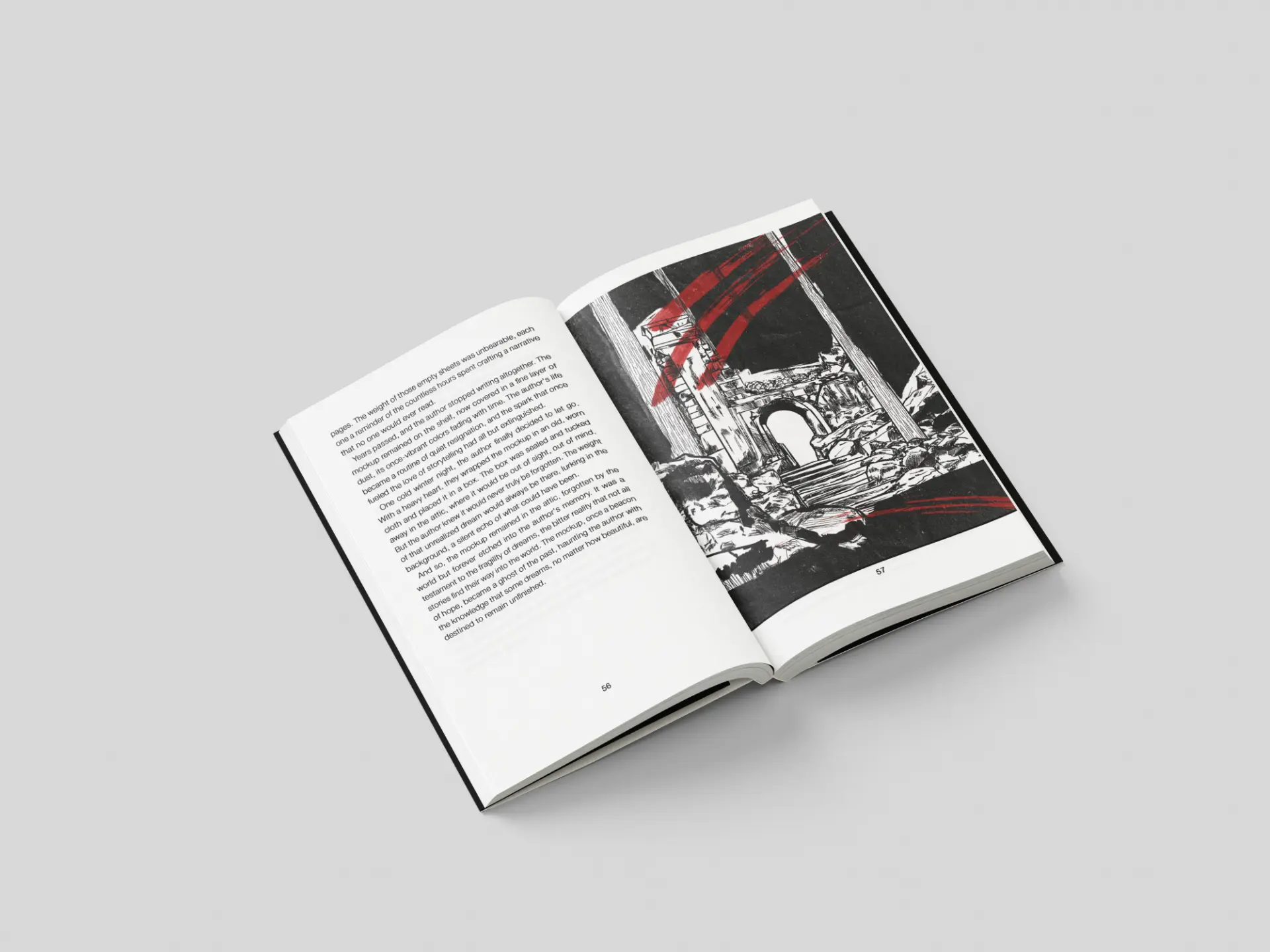 Interior spread with the ruins illustration