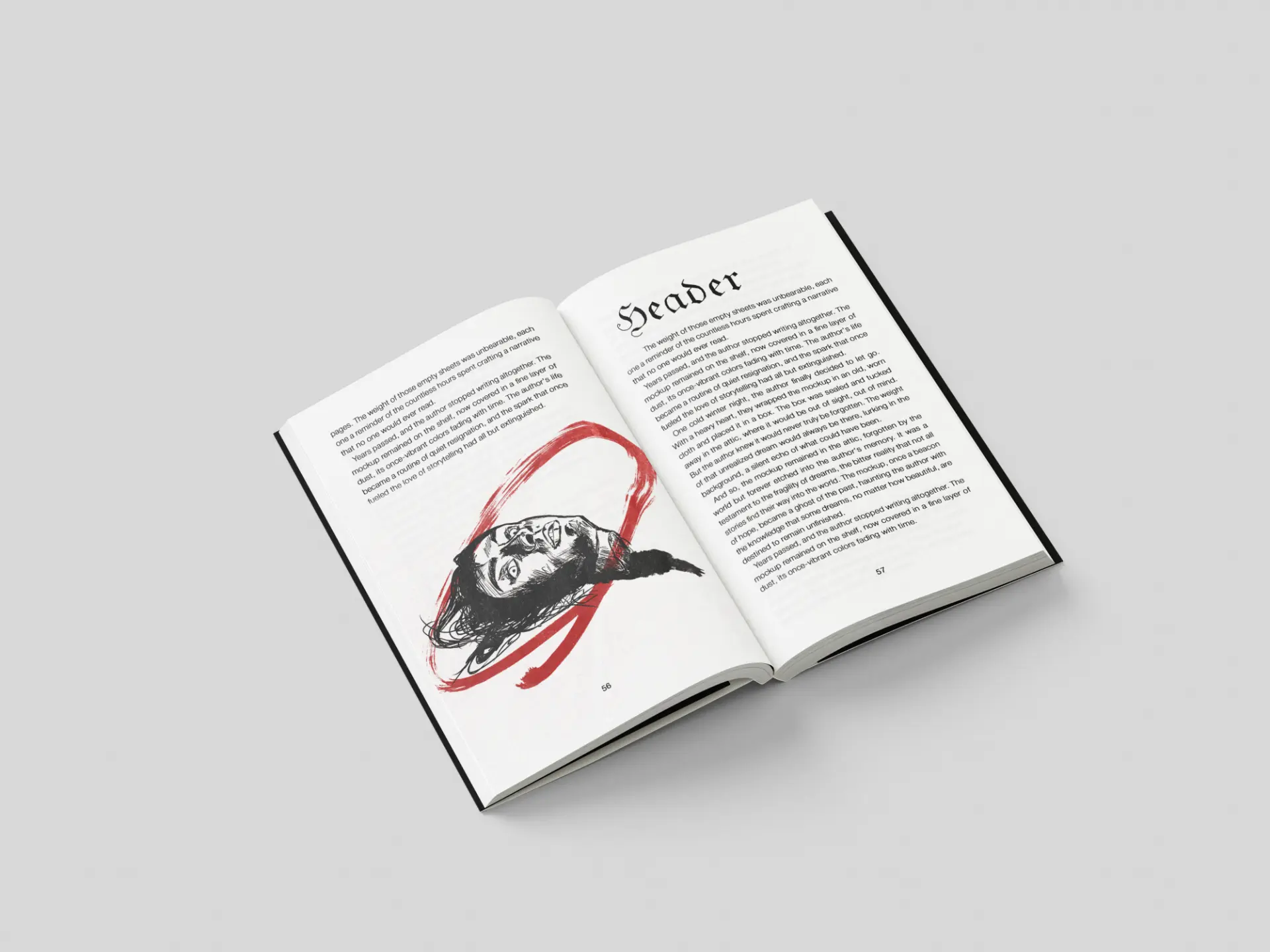 Interior spread with chapter header and portrait illustration